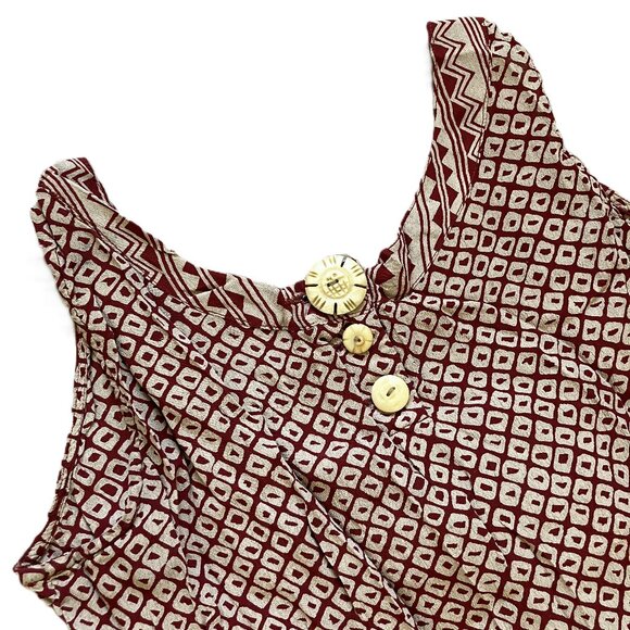 Le Chateau Sleeveless Midi Dress Tie-Back Red/Beige Made in India Vintage 90s - Picture 7 of 11